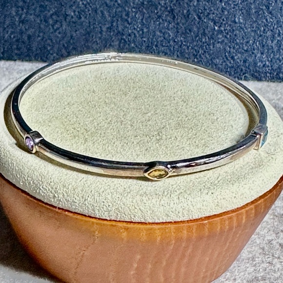 Alwand Vahan 925 Silver 14k Citrine Topaz & Amethyst Bangle Bracelet 8” Lot 50